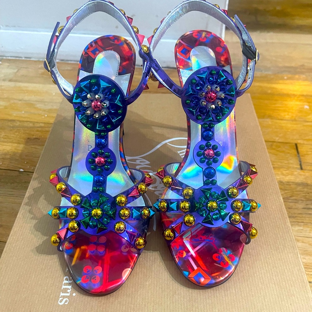 Christian Louboutin Goldora 100 Studded Patent-leather Sandals - Size 39